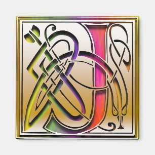 J Monogram "Celtic Rainbow" Square Magnet Magneet