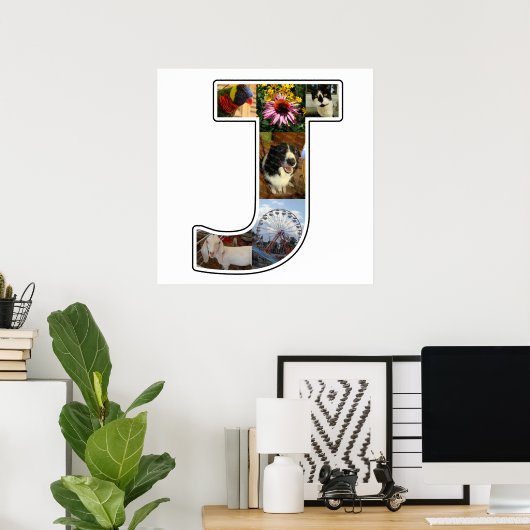 J Monogram Creëer Uw Eigen 6 Aangepaste fotocollag Poster (Thuiskantoor)