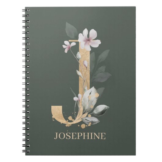 J Monogram Floral Aangepast Notitieboek (Voorkant)