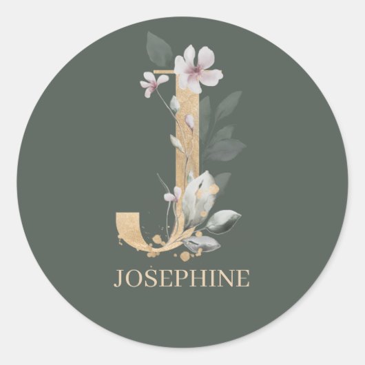 J Monogram Floral Aangepast Ronde Sticker (Voorkant)