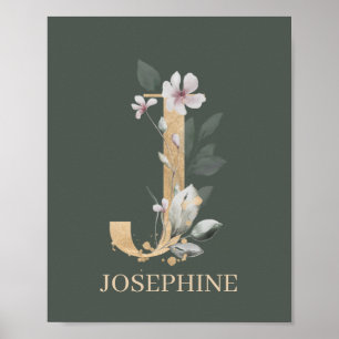 J Monogram Floral Poster personnalisé