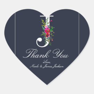 J Monogram Laatste Initiaal Modern Blauw Bloemstuk Hart Sticker