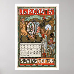 J P Coats Sewing Cotton  Advertisement Poster