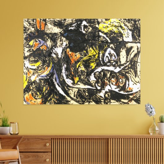 J. P. - NUMMER 8 - 1952 - Zwart Pourings - Canvas Afdruk (Insitu (Woonkamer))