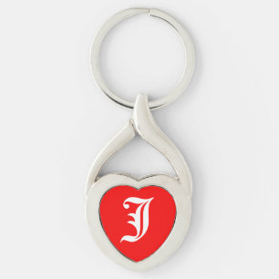 "J" Red Heart Sleutelhanger