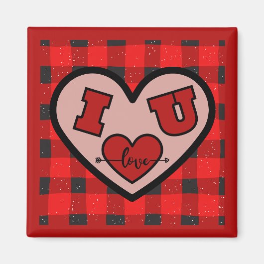 J'♥ U J'aime Buffalo Plaid Magnet (Devant)