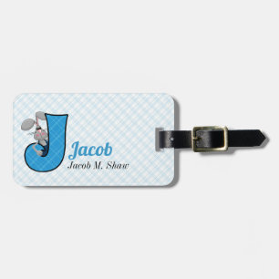 J voor Jackrabbit Boys Monogram in Blue Bagagelabel