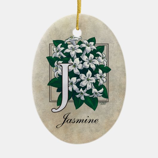 J voor Jasmine Flower Monogram Keramisch Ornament (Voorkant)