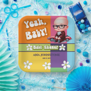 Ja Baby Retro Baby shower Papieren Bordje