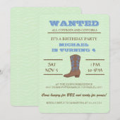 Ja! Blue Cowboy Birthday Party Invitation Kaart (Voorkant / Achterkant)