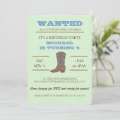 Ja! Blue Cowboy Birthday Party Invitation Kaart (Staand voorkant)