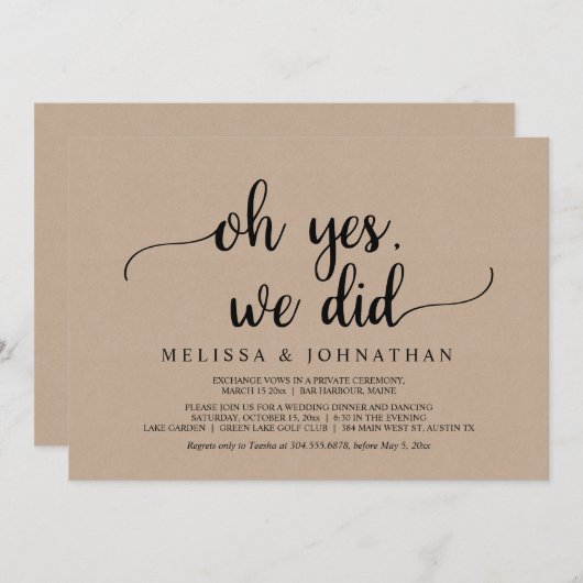 Ja, dat deden we, Rustic Wedding Elopement Party I Kaart (Voorkant / Achterkant)