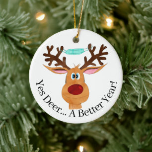 Ja Deer ... Rudolph the Face Mask Reindeer Keramisch Ornament