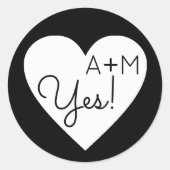 Ja! hart van liefde + bruid&bruom initialen bruilo ronde sticker (Voorkant)