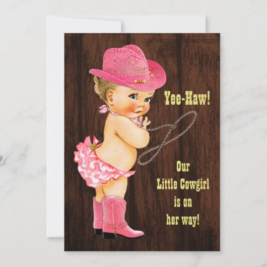 Ja-Haw! Blonde Cowgirl Rustiek Baby shower Kaart (Voorkant)