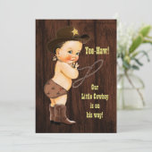 Ja-Haw! Brunette Cowboy Rustic Baby shower Kaart (Staand voorkant)