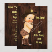 Ja-Haw! Brunette Cowboy Rustic Baby shower Kaart (Voorkant / Achterkant)