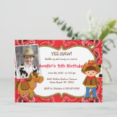 JA-HAW! Cowboy thema verjaardagsfeestje uitnodigin Kaart (Staand voorkant)