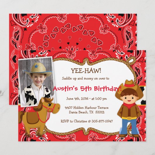 JA-HAW! Cowboy thema verjaardagsfeestje uitnodigin Kaart (Voorkant / Achterkant)