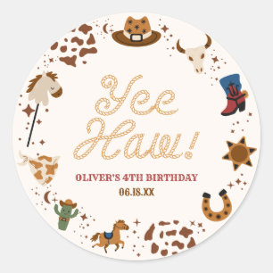 Ja, Haw! Westerne Cowboy Rodeo verjaardagsfeestje Ronde Sticker