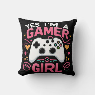 Ja ik ben een gamer meisje: Roze & Witte Controlle Kussen