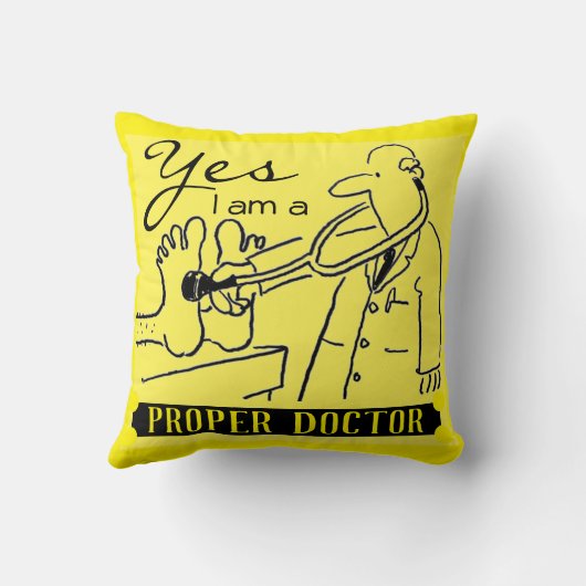 Ja, ik ben een goede dokter. Zwart en geel. Kussen (Achterkant)