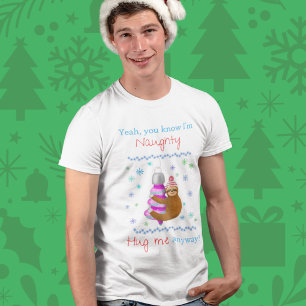 Ja, ik ben Naughty Sloth Hugging Xmas Ornament T-shirt