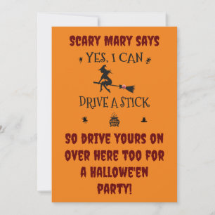 Ja, ik kan een stok besturen, zegt de heks kaart