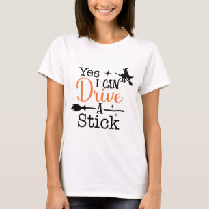 Ja ik kan een Stok rijden Heks Halloween Lettering T-shirt