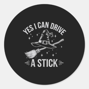 Ja ik kan een stok rijden Heksenbezem Halloween ko Ronde Sticker