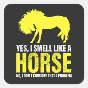 Ja, ik ruik als een paard in geel vierkante sticker
