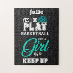 Ja, ik speel basketbal als een meisje, turquoise legpuzzel
