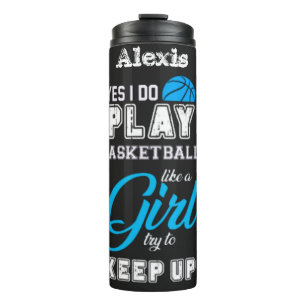 Ja, ik speel Basketball als een meisje blauw Thermosbeker