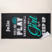 Ja, ik speel Basketball als een meisje Blauwgroen Strandlaken (Voorkant)