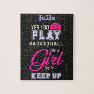 Ja, ik speel Basketball als een meisje roze Paars Legpuzzel