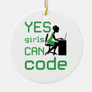 Ja meisjes kunnen een vrouwelijke programmeur code keramisch ornament
