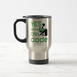 Ja meisjes kunnen een vrouwelijke programmeur code reisbeker