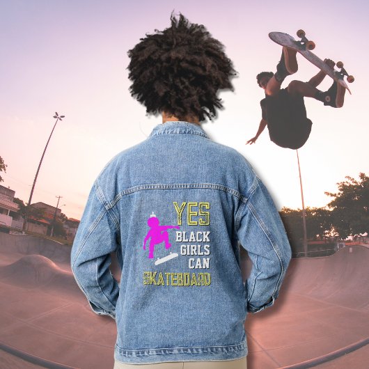 JA MEISJES KUNNEN SKATEBOARD Afro Skater Meisje Denim Jacket