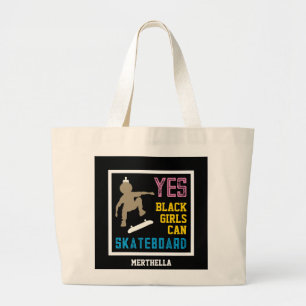 JA MEISJES KUNNEN SKATEBOARD Retro Afro Skater Mei Grote Tote Bag