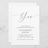 Ja | Modern Stijlvol Script White Engagement Party Kaart (Voorkant / Achterkant)