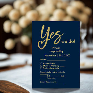 Ja We Do marine blauw Goud bruiloft RSVP Kaartje