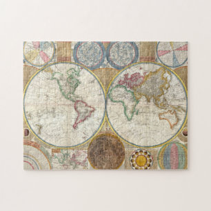 Jaar 1789 Antiek gekleurd wereldkaartraadsel Legpuzzel