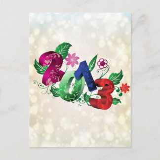 Jaar 2013 3D met florale inserties Briefkaart