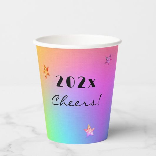 Jaar Cheers Bericht, Gradient Rainbow 8oz of 12oz Papieren Bekers (Voorkant)