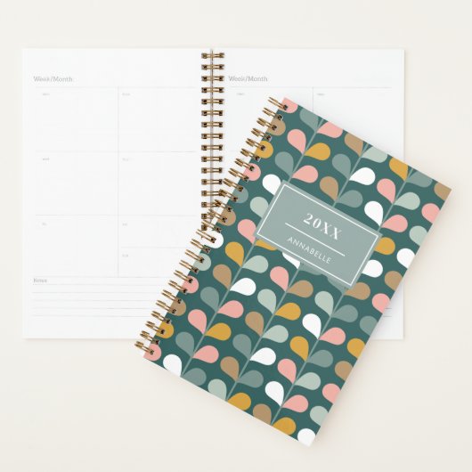 Jaar Datum Monogram Naam Bloem Blaadjes Patroon Planner (Display)