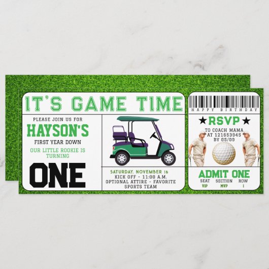 Jaar Down Golf Ticket 1e verjaardag Kaart (Voorkant / Achterkant)