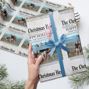 Jaar in de Review krant gepersonaliseerde kerst Cadeaupapier