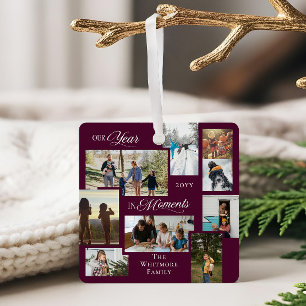 Jaar in Momenten Familie Fotocollage Keepsake Gift Metalen Ornament