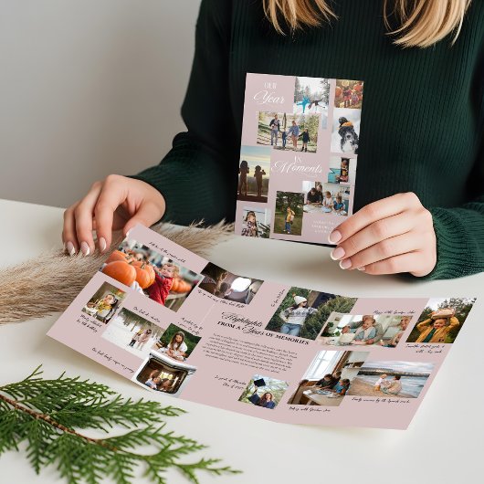 Jaar in Momenten Familie Fotocollage Kerstmis Drieluik Wenskaart