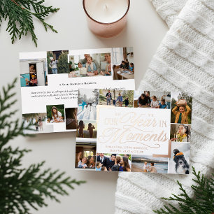 Jaar in Momenten Familie Fotocollage Kerstmis Folie Feestdagenkaart
